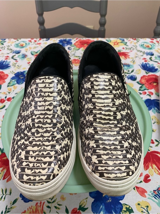 Celine Shoes - Celine Black and Cream Leather Slip-On Sneakers